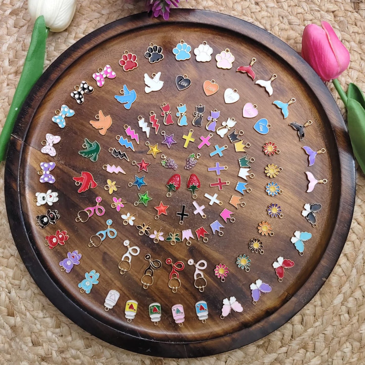 100 pcs mixed enamel charms combo for jewellery making, DIY crafts, bracelets and keychains – colorful assorted enamel charms