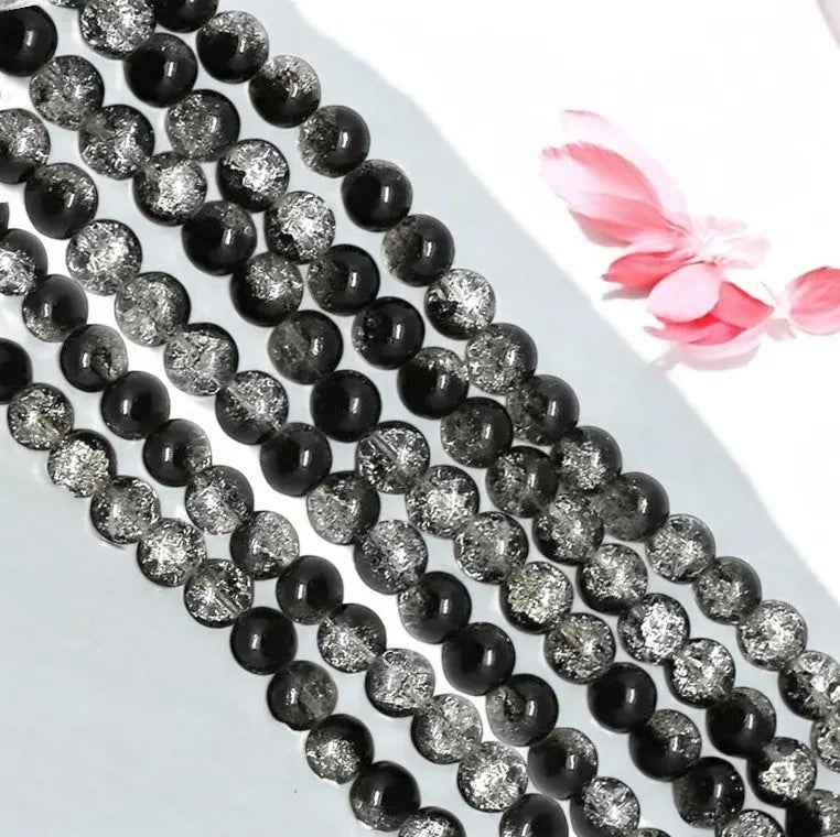 Black and White Multi Crackle Beads - 8mm