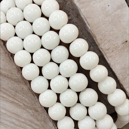 White Glossy Glass Bead - 8mm Eva Fashion and Craft