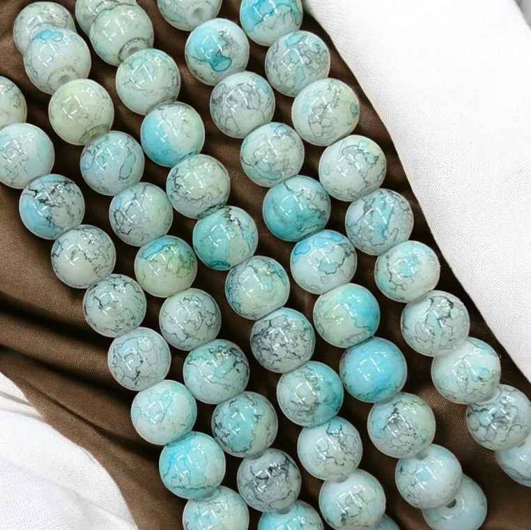 Light Blue Printed Glass Beads - 8mm