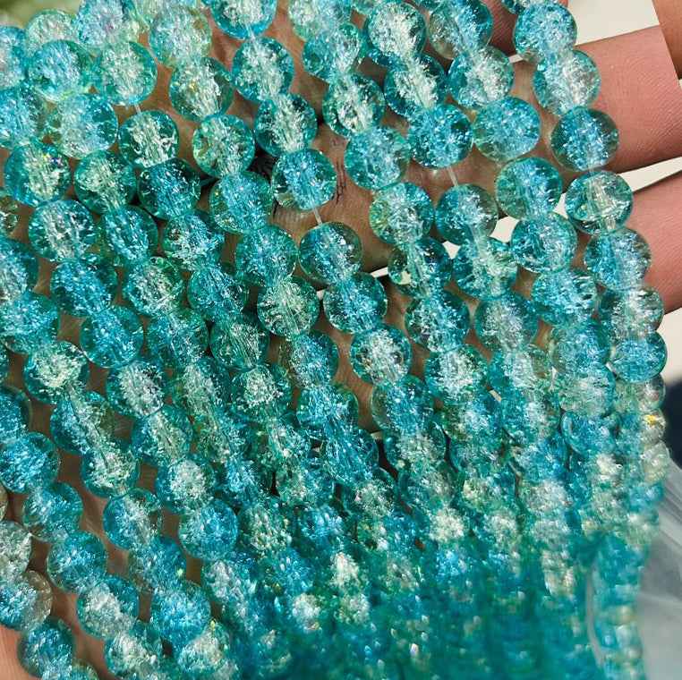 Green Blue Multi Crackle Beads 8mm