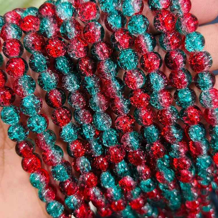 Red Peacock Green Multi Crackle Beads 8mm