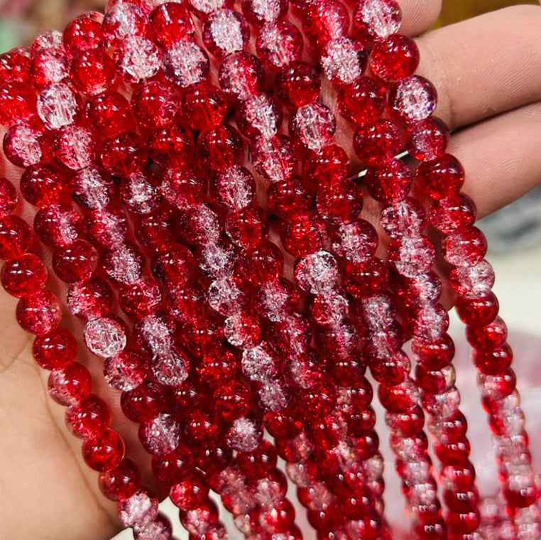 Red White Crackle Beads 8mm