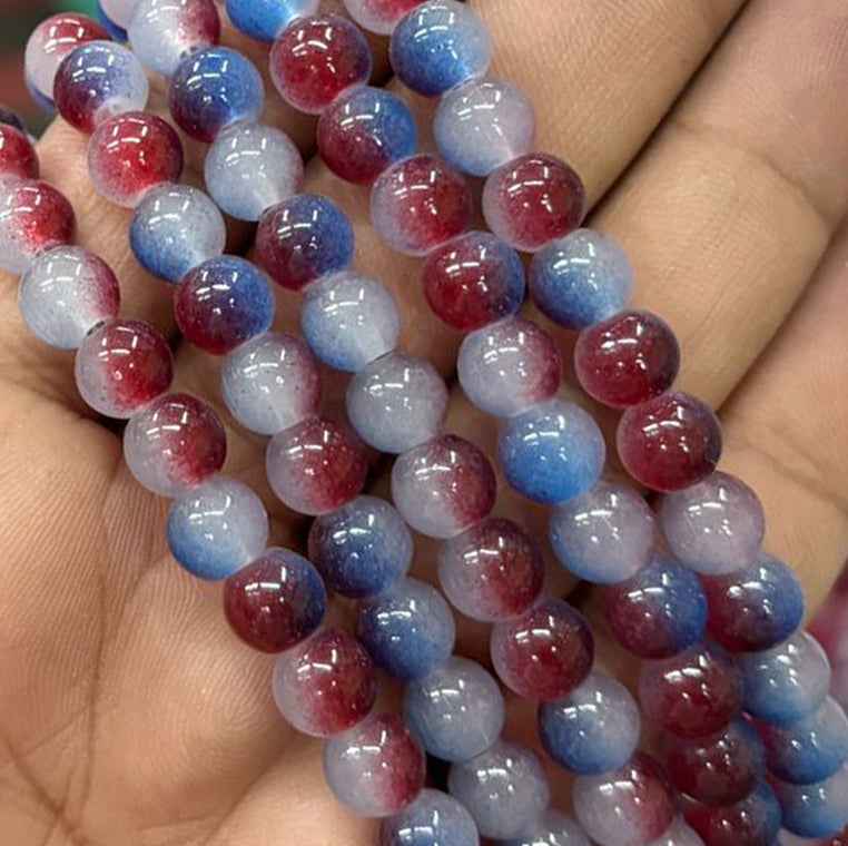 Maroon Teal Blue Dual Tone Jelly Beads - 8 mm