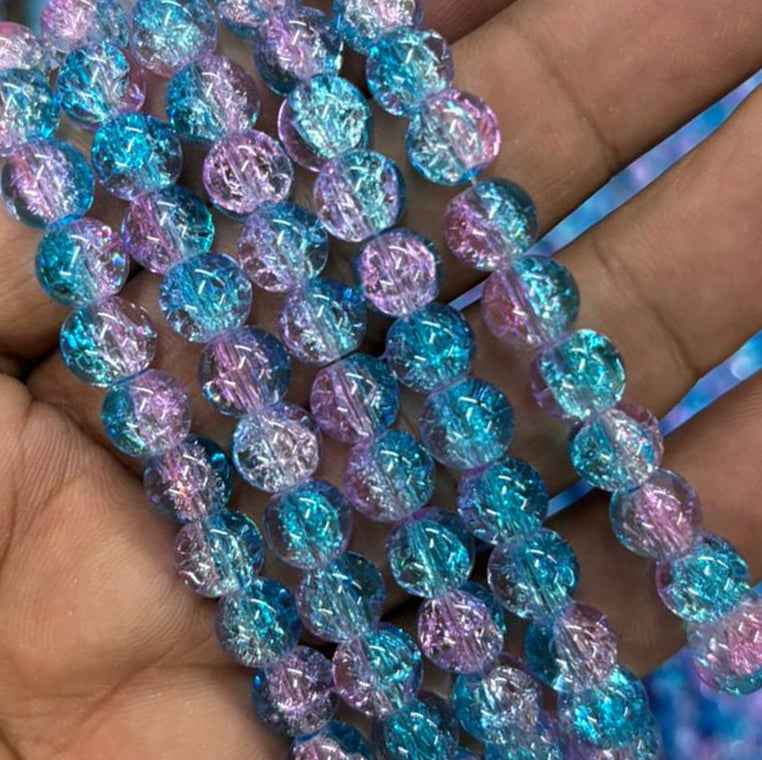 Blue Pink Multi Crackle Beads 8mm
