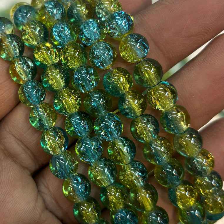 Green Sky Blue Multi Crackle Beads 8mm