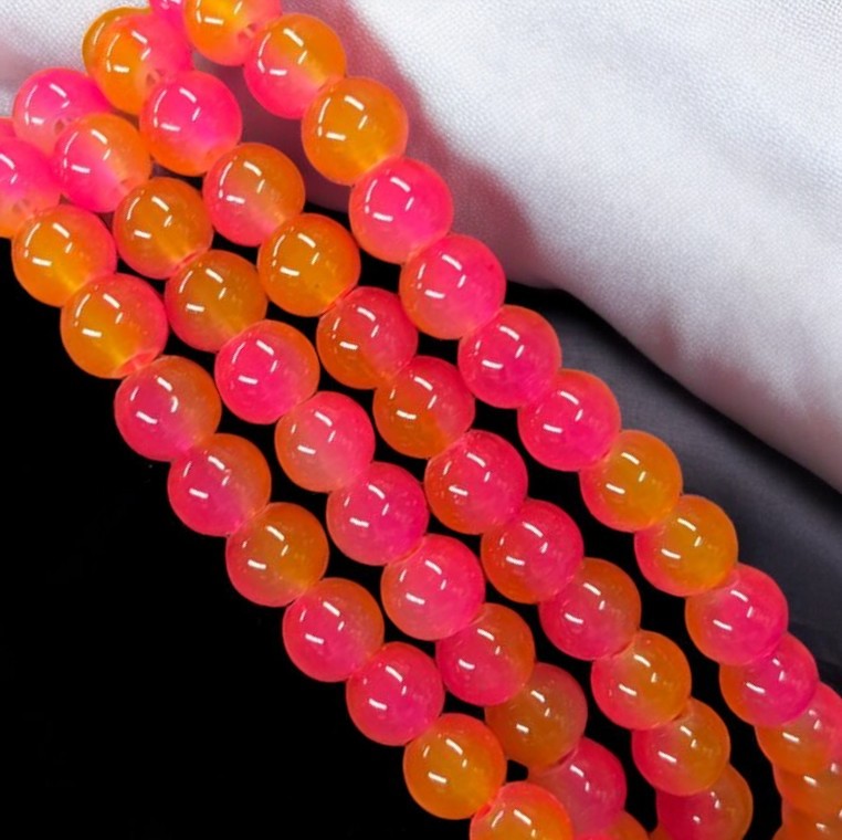 Pink Orange Dual Tone Jelly Beads - 8 mm