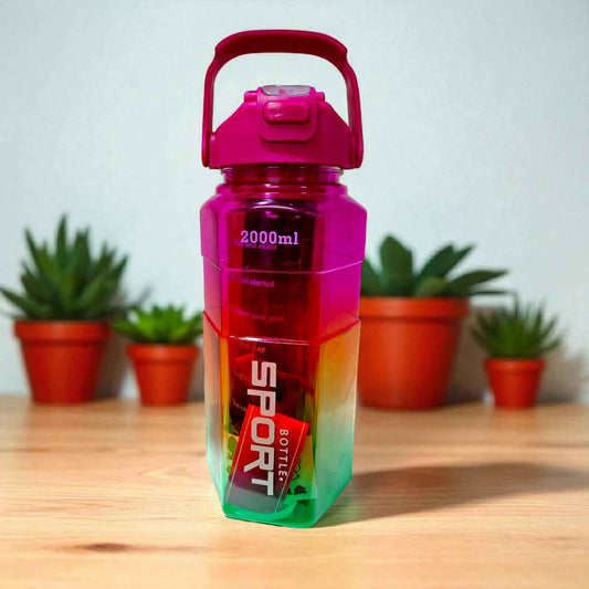 Gym Motivational Water Bottle Set Of 3 (2000 ml, 900 ml & 300 ml) - Green with Pink