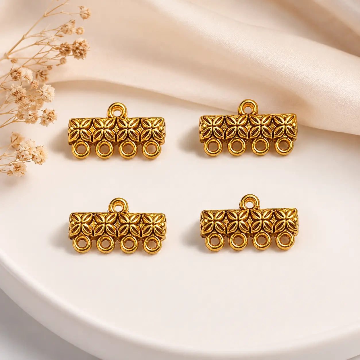 4 Hole Necklace Connector - Gold - 1 PC
