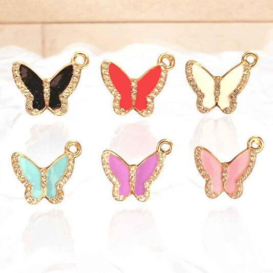 Butterfly Sliver Stone Gold Border Charm