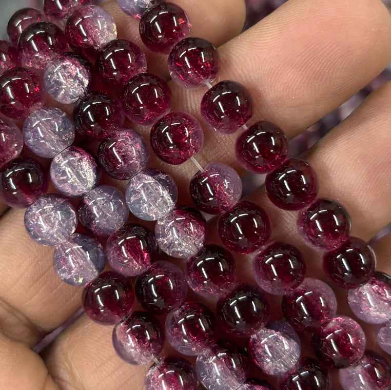 Dark Maroon White Multi Crackle Beads 8mm