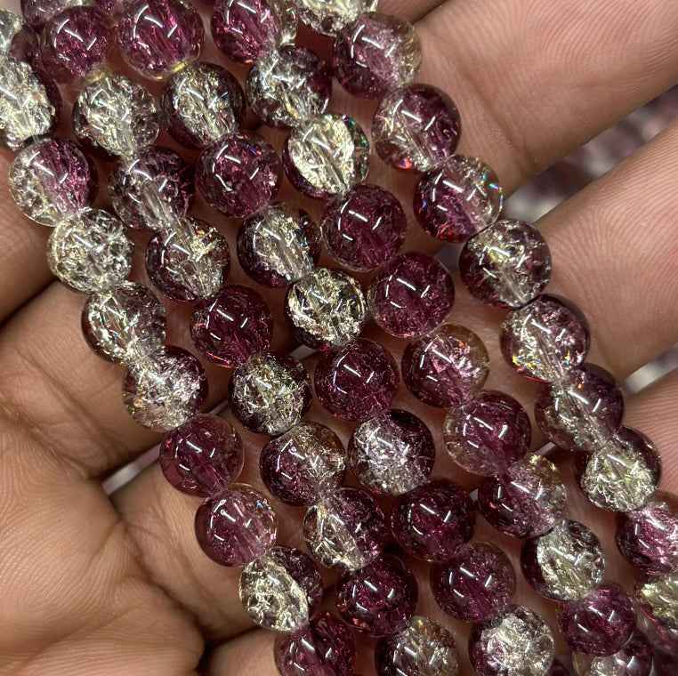 Wine Light Gold Multi Crackle Beads 8mm