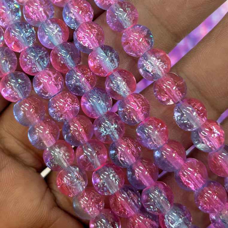 Pink Blue Multi Crackle Beads 8mm