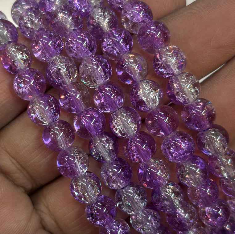Purple White Multi Crackle Beads 8mm