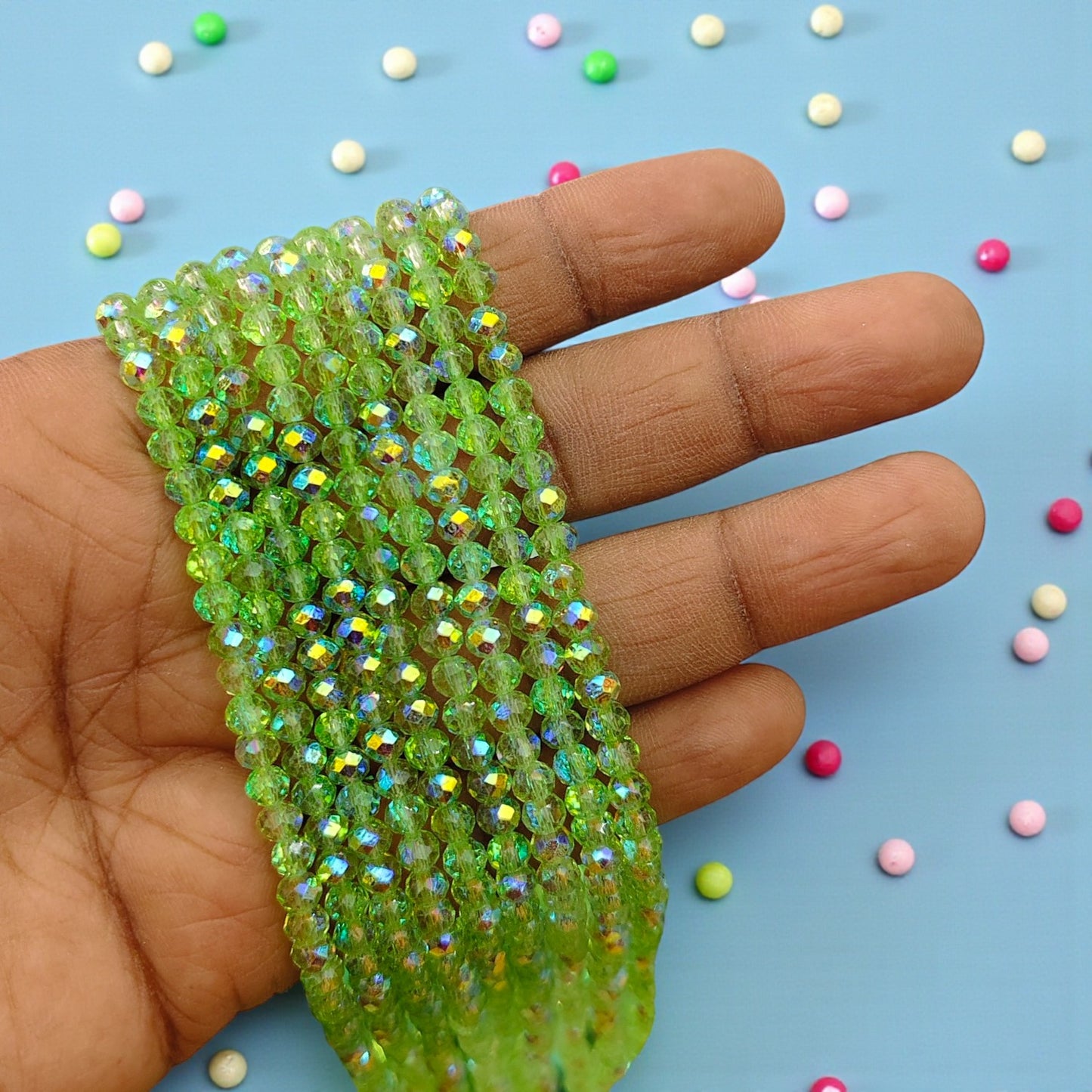 Green color 4mm rainbow shade crystal beads with sparkling glossy finish for jewellery making