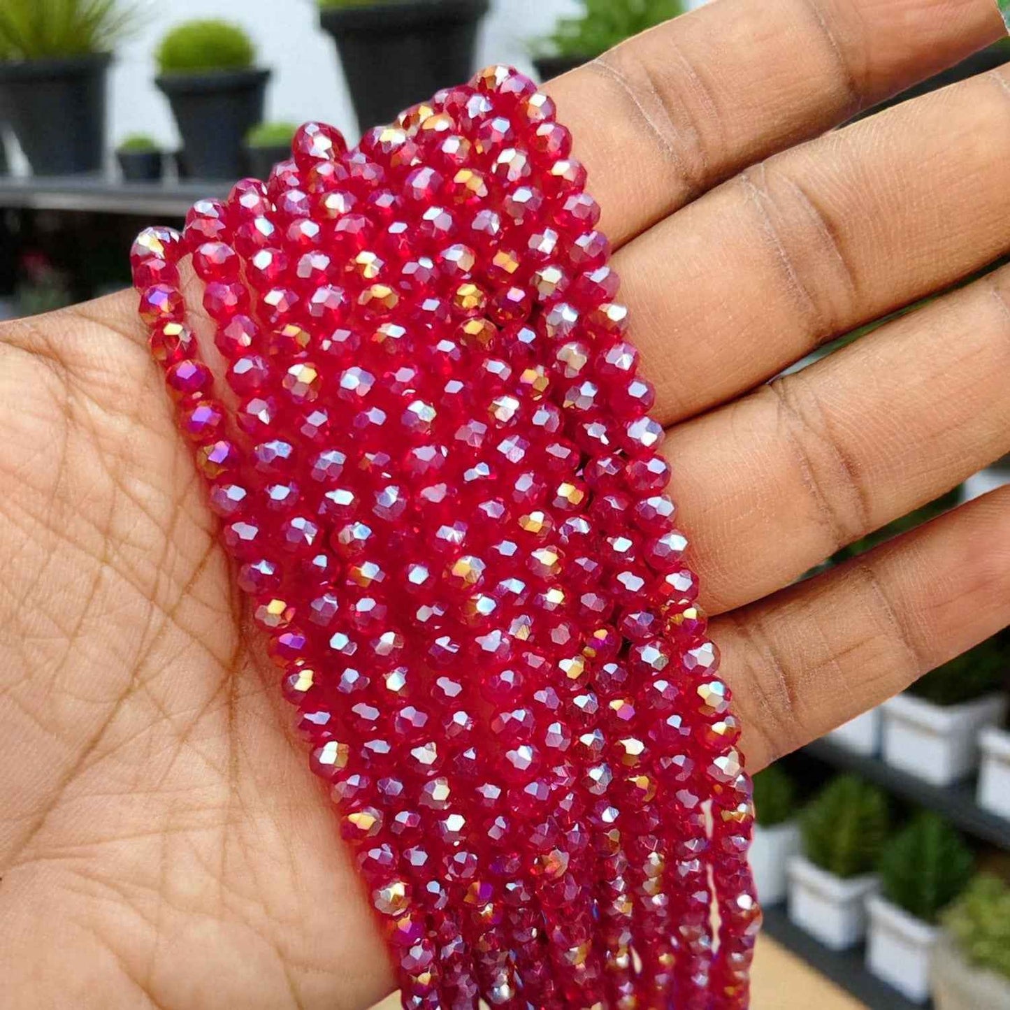 4mm Crystal Beads - Maroon with Gold