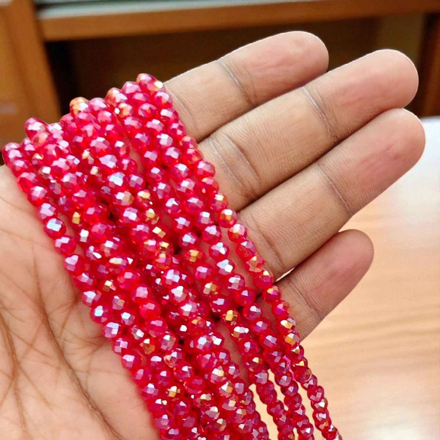 4mm Crystal Beads - Red with Gold