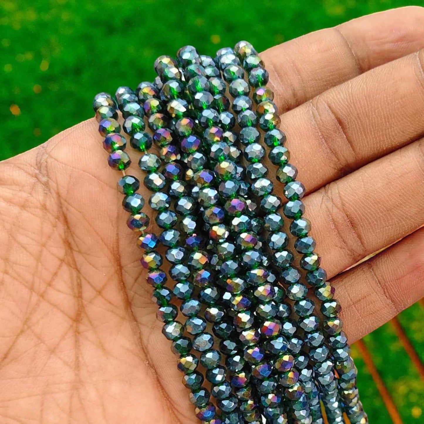 4mm Crystal Beads - Turquoise Green with Gold