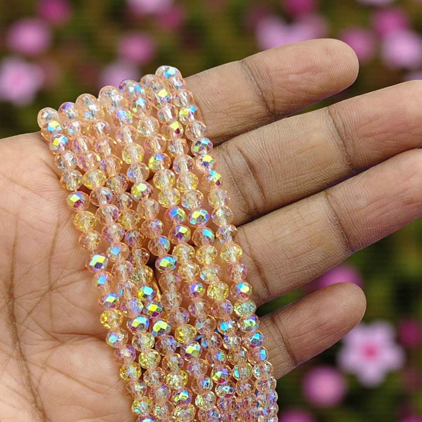 4mm Rainbow Shade Crystal Beads - Gold