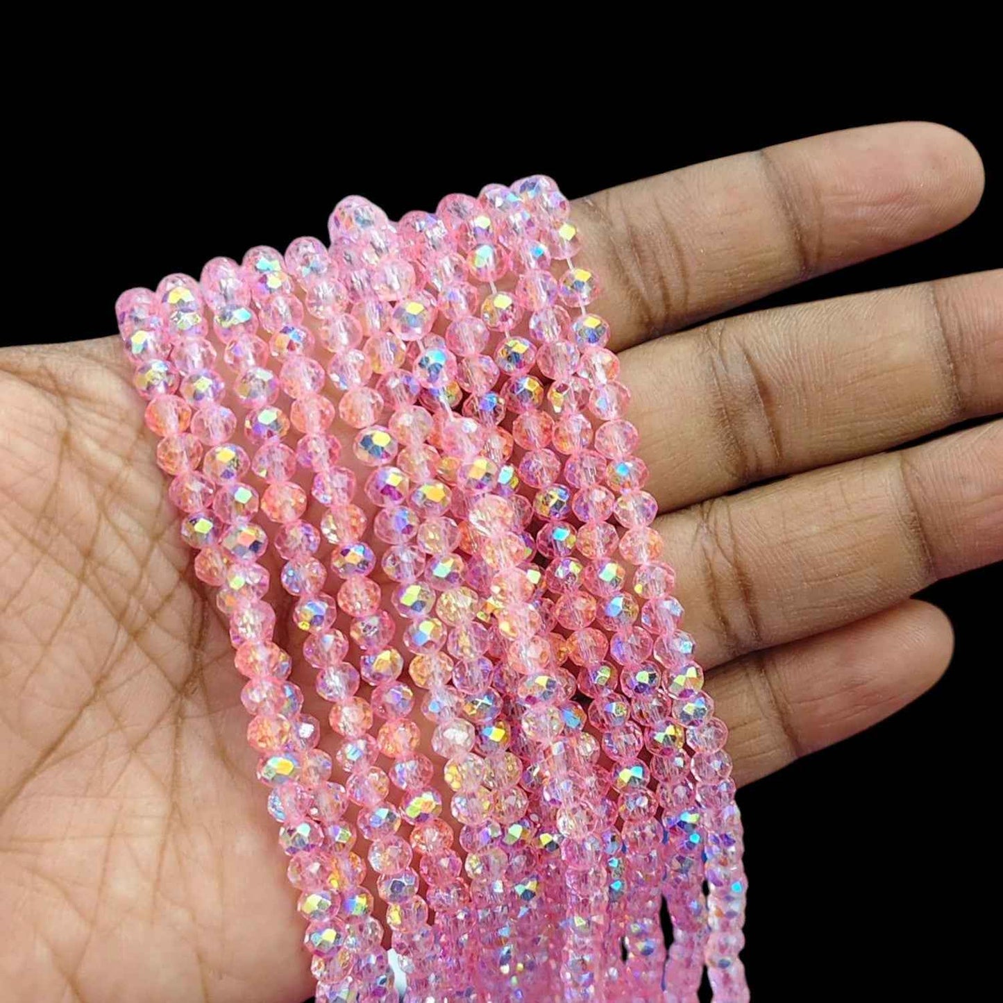 4mm Rainbow Shade Crystal Beads - Light Pink