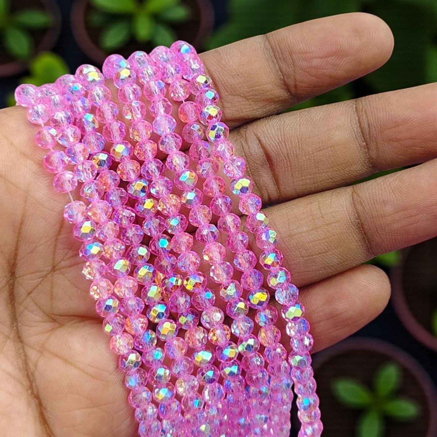 4mm Rainbow Shade Crystal Beads - Bright Pink