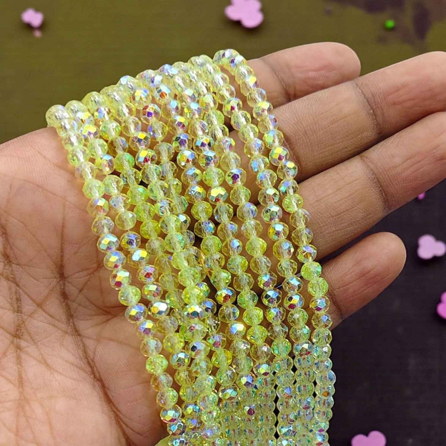 4mm Rainbow Shade Crystal Beads - Yellow
