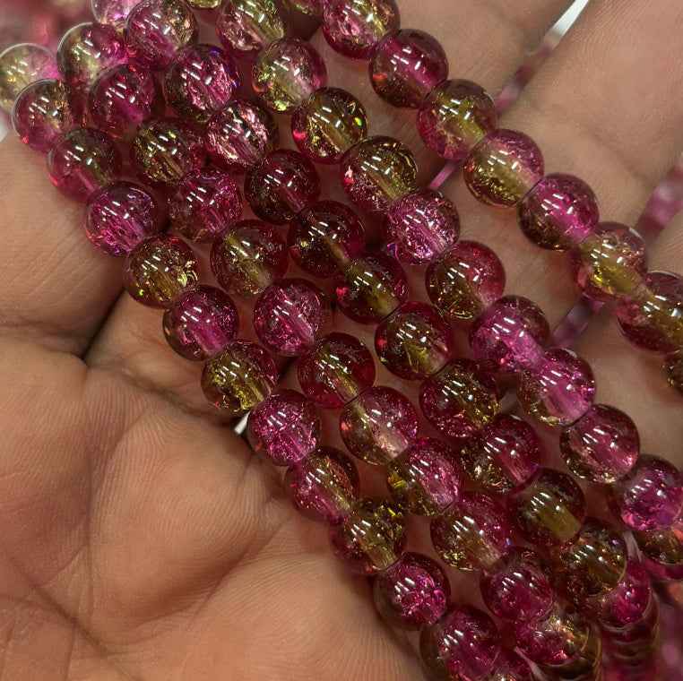 Wine Green Multi Crackle Beads 8mm