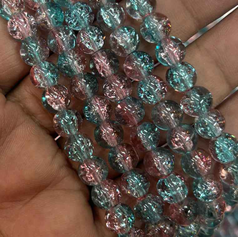 Blue Rose Gold Multi Crackle Beads 8mm