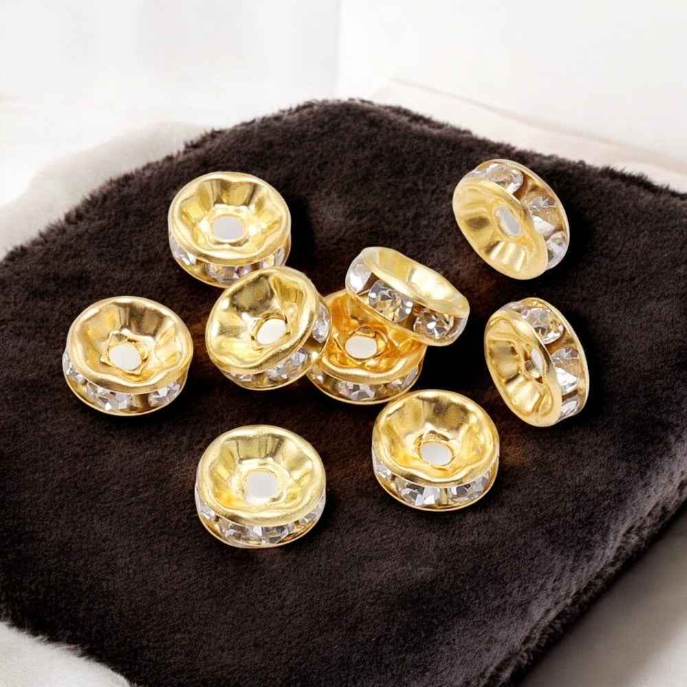 Gold Spacer Beads with White Stone for Jewelry Making