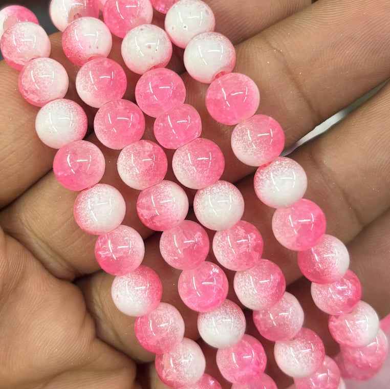 Pink and White Dual Tone Crackle Beads 8mm