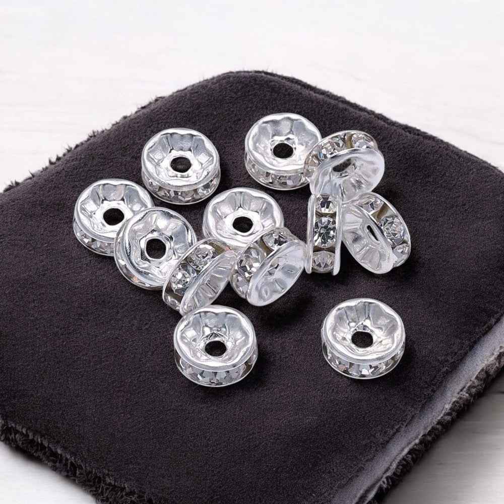 Silver Spacer Beads with White Stone for Jewelry Making