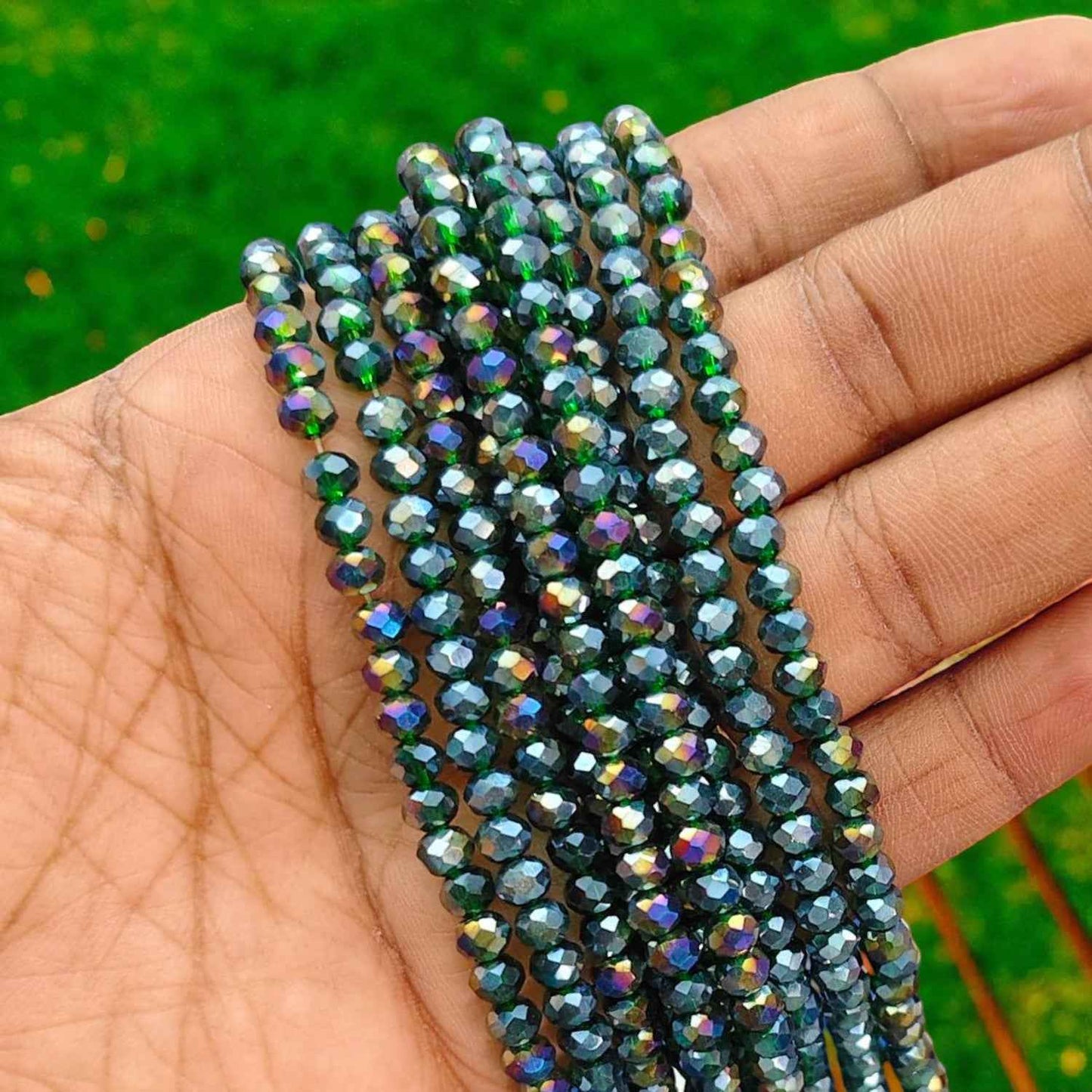 6mm Crystal Beads - Teal Blue Gold