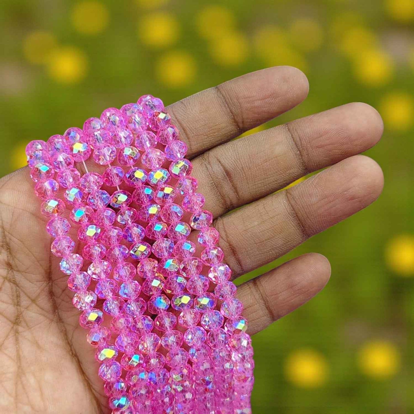 6mm Rainbow Shade Crystal Beads - Bright Pink