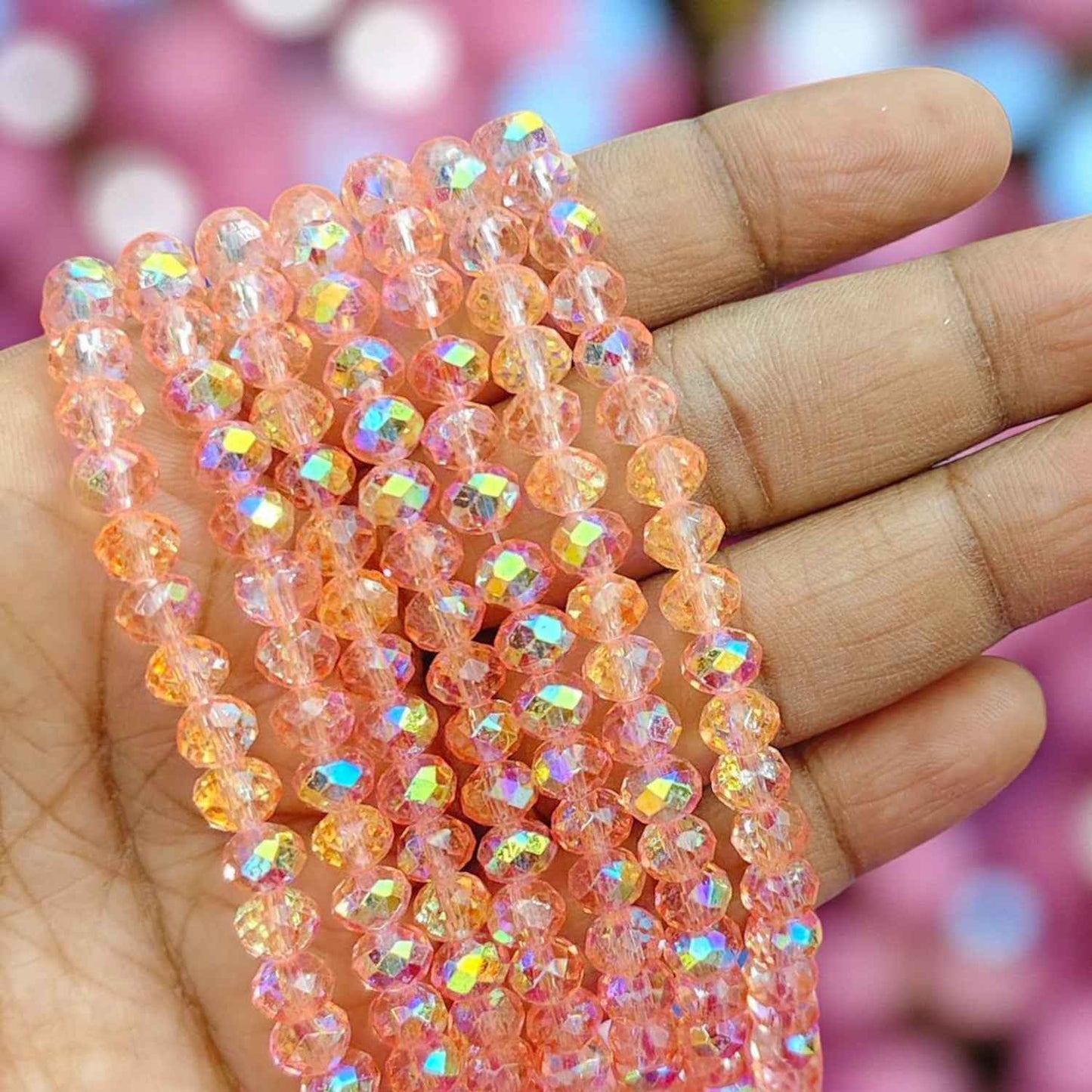 6mm Rainbow Shade Crystal Beads - Peach