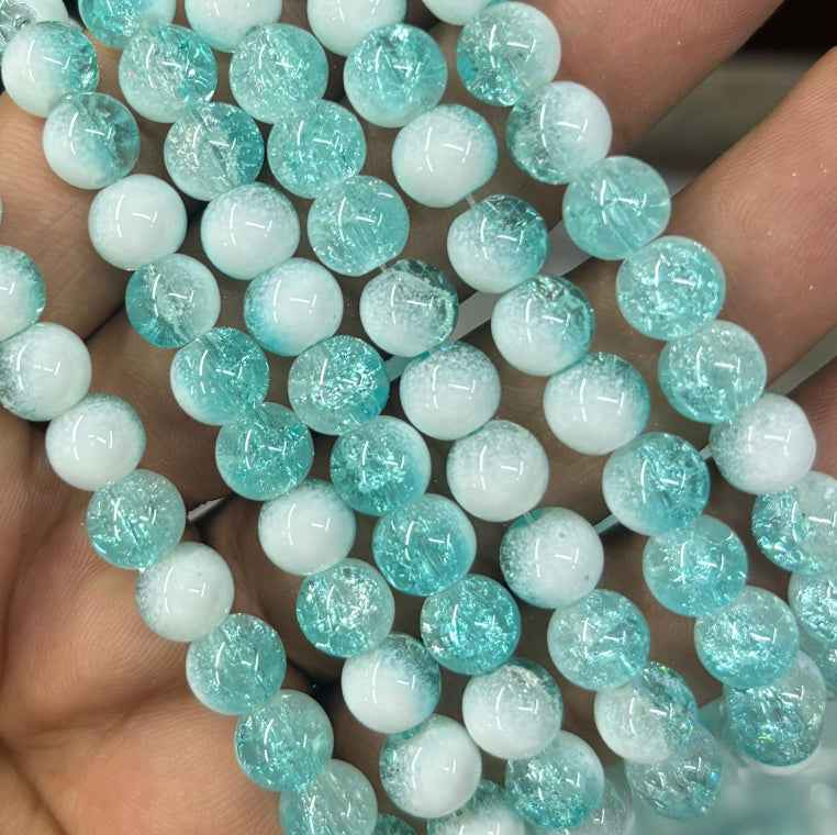 Sky Blue and White Dual Tone Crackle Beads 8mm
