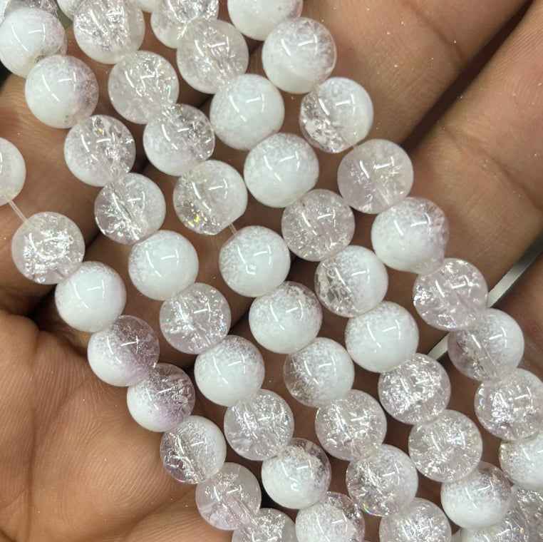 White and Clear Dual Tone Crackle Beads 8mm