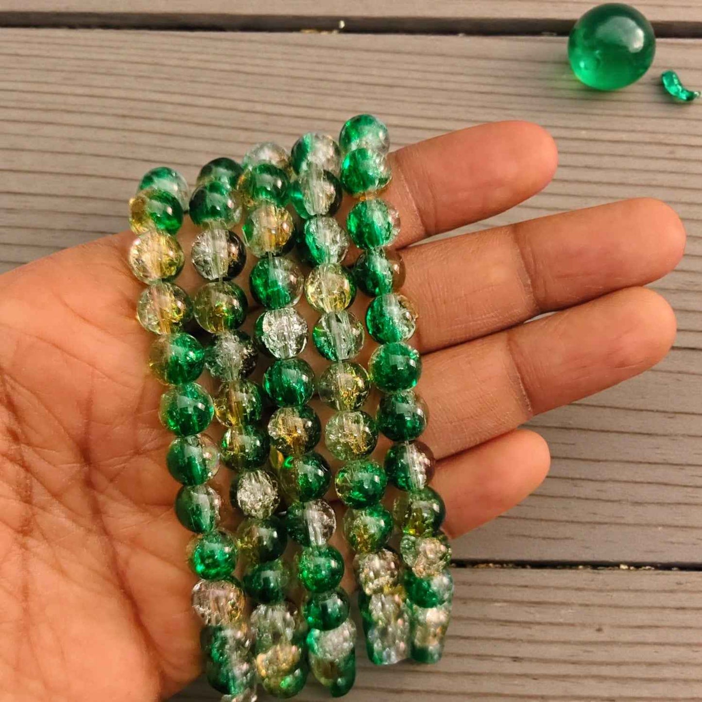 8mm Crackle Beads - Dark Green with Light Yellow