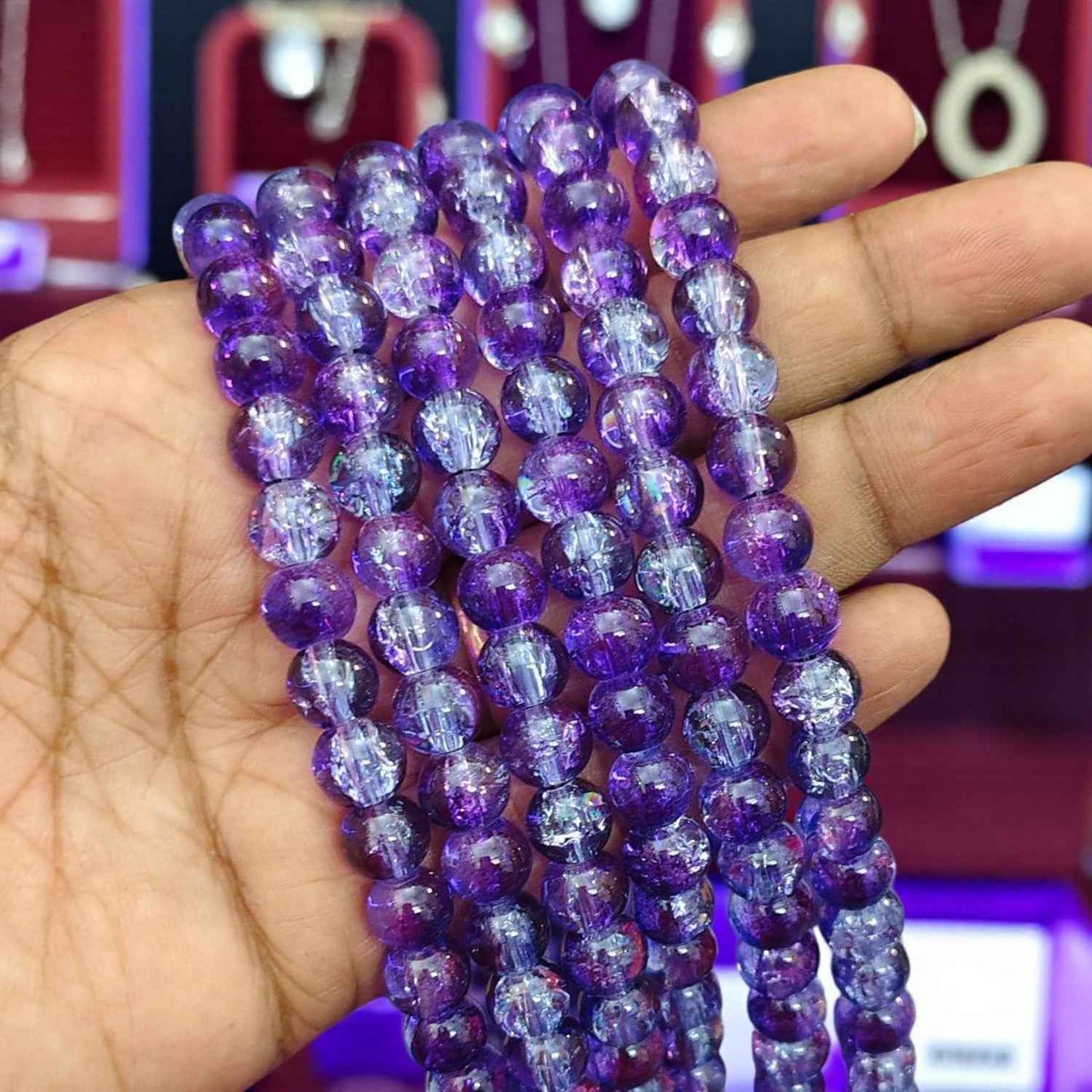 8mm Crackle Beads - Dark Violet and White