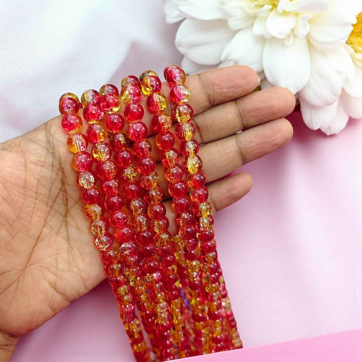 8mm Crackle Beads - Red and Yellow