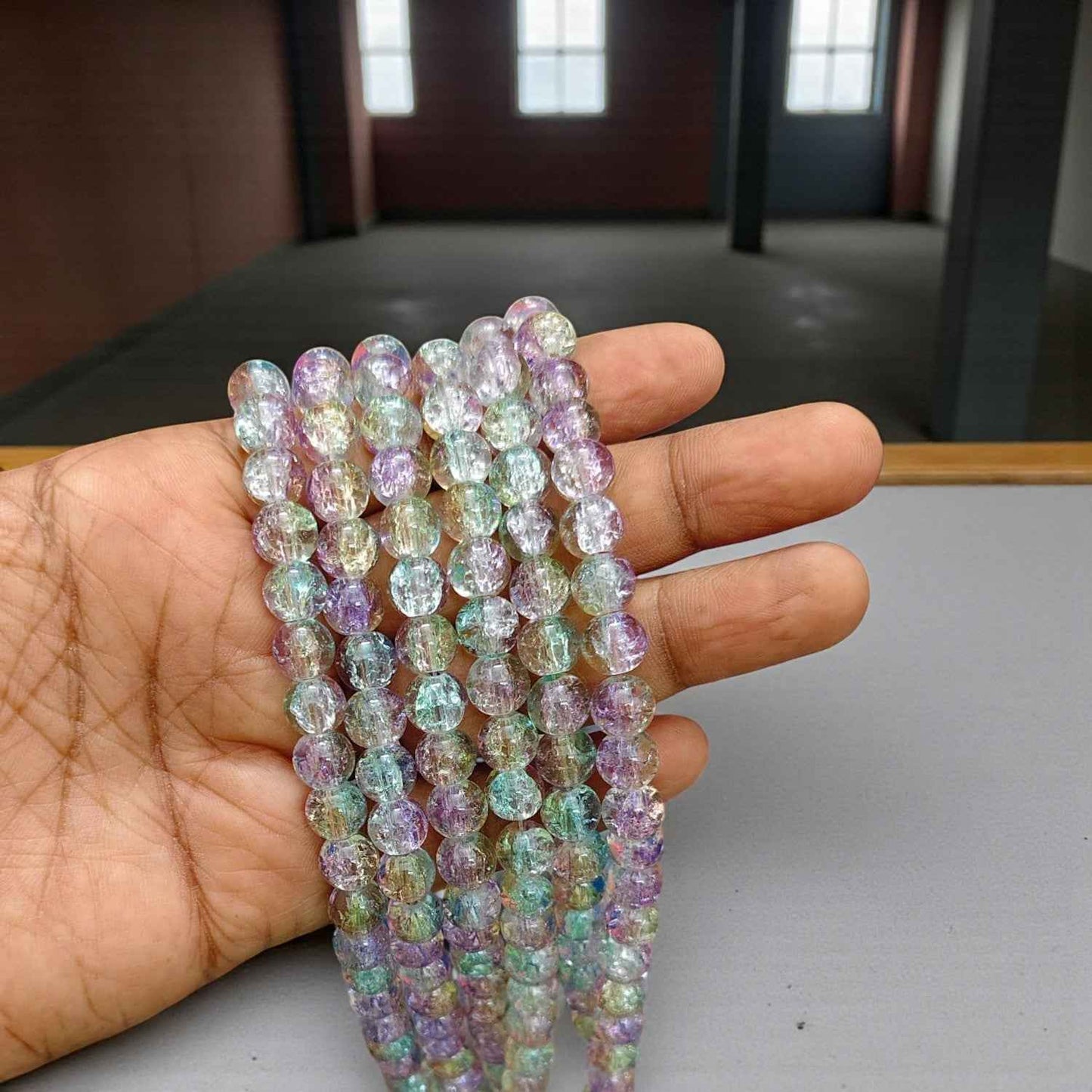8mm Multi Crackle Beads - Rainbow Color