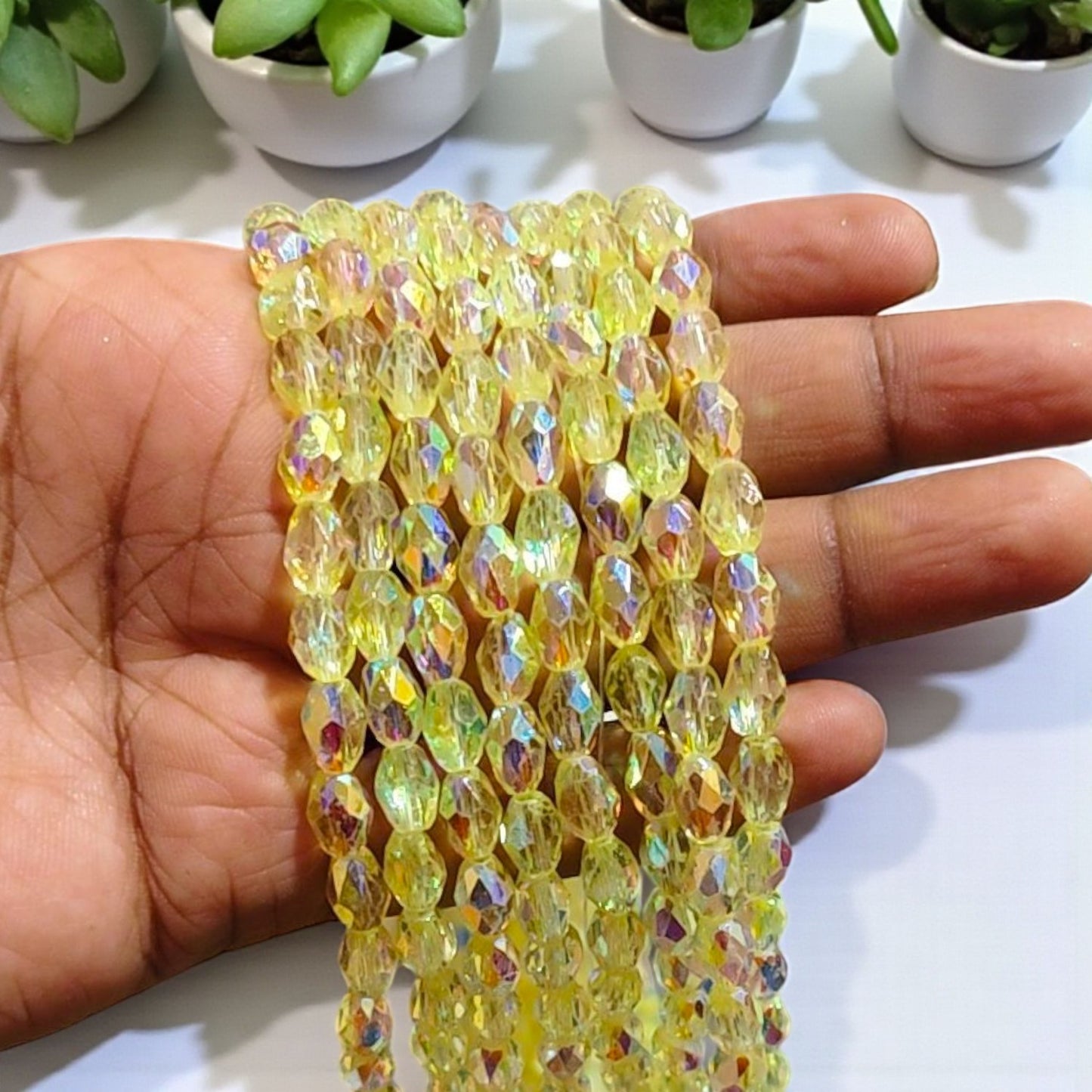 8mm Rainbow Shade Yellow Color Drop Crystal Beads for Jewellery Making