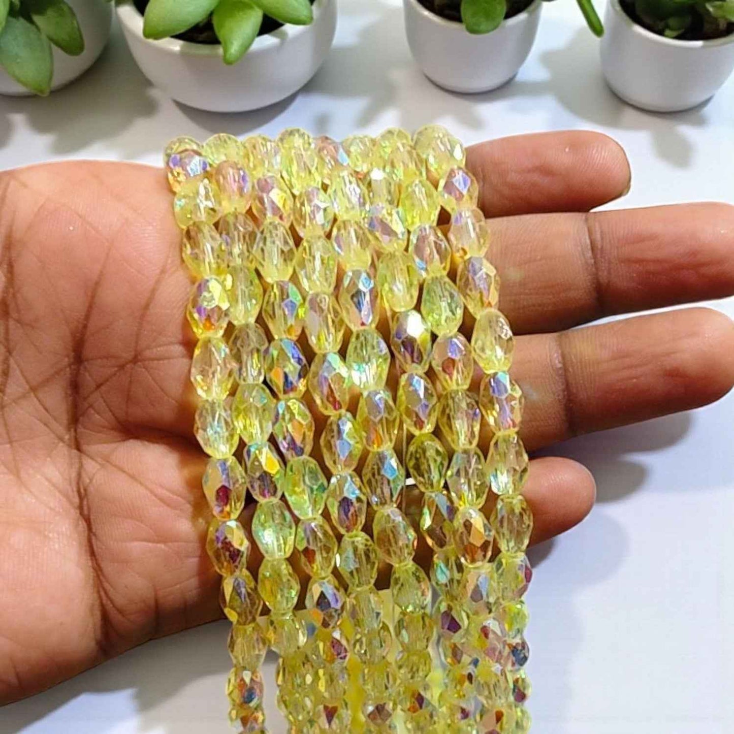 8mm Rainbow Shade Drop Crystal Beads - Yellow