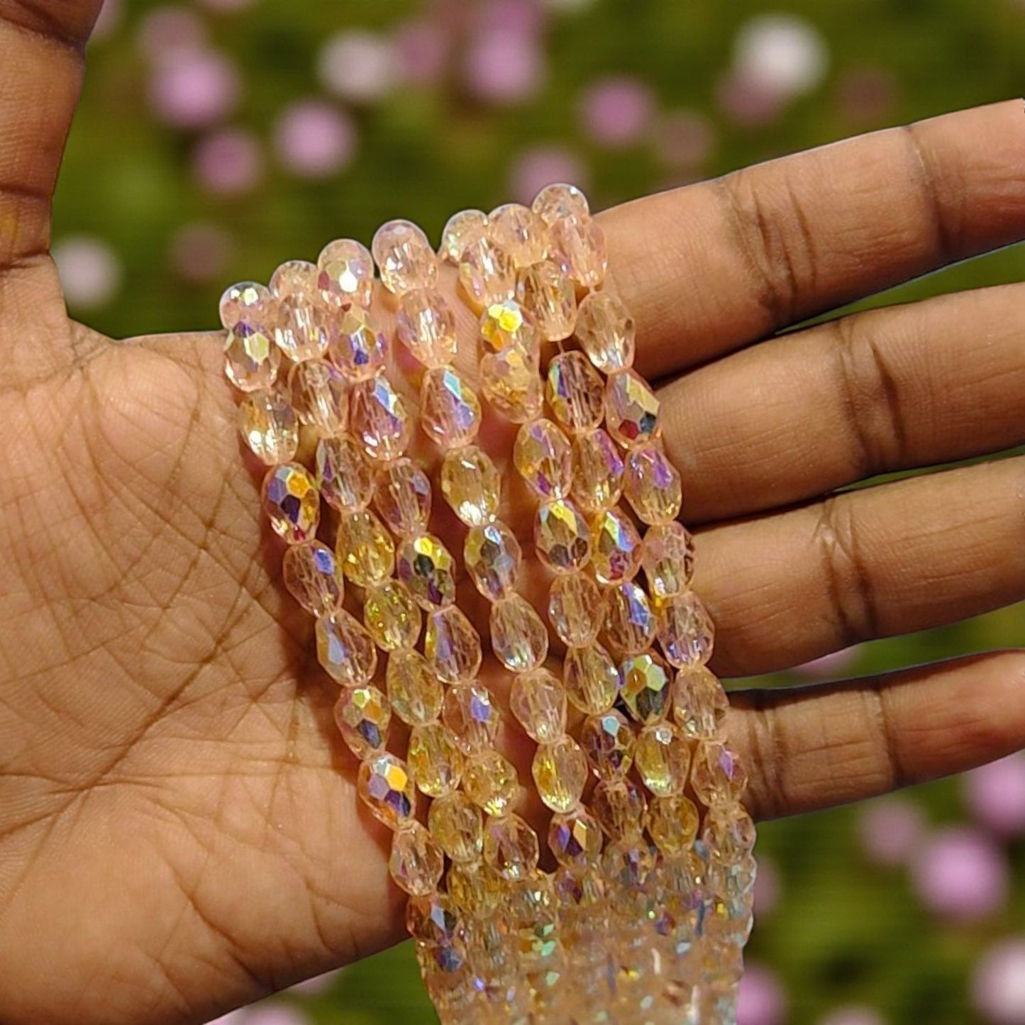 8mm Rainbow Shade Gold Color Drop Crystal Beads for Jewellery Making