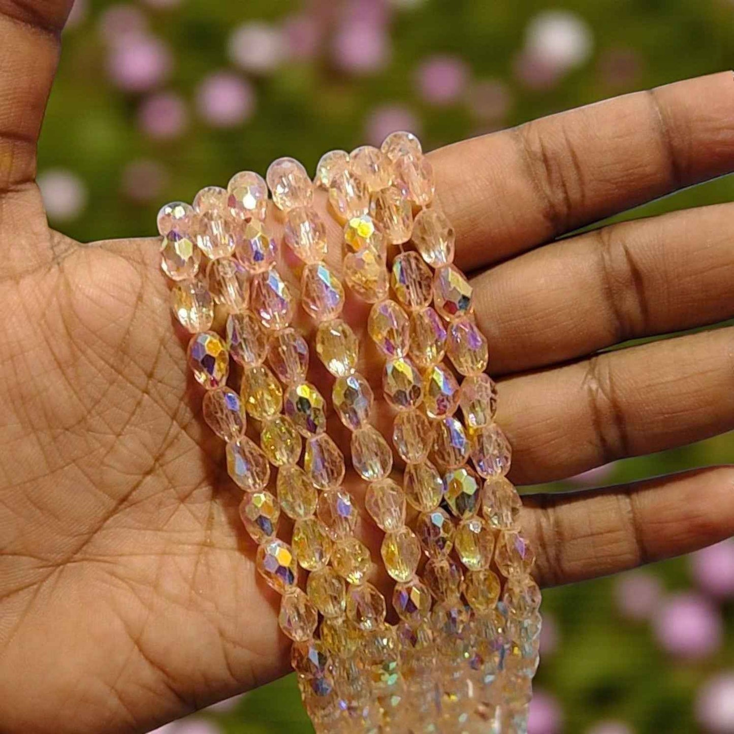 8mm Rainbow Shade Drop Crystal Beads - Gold
