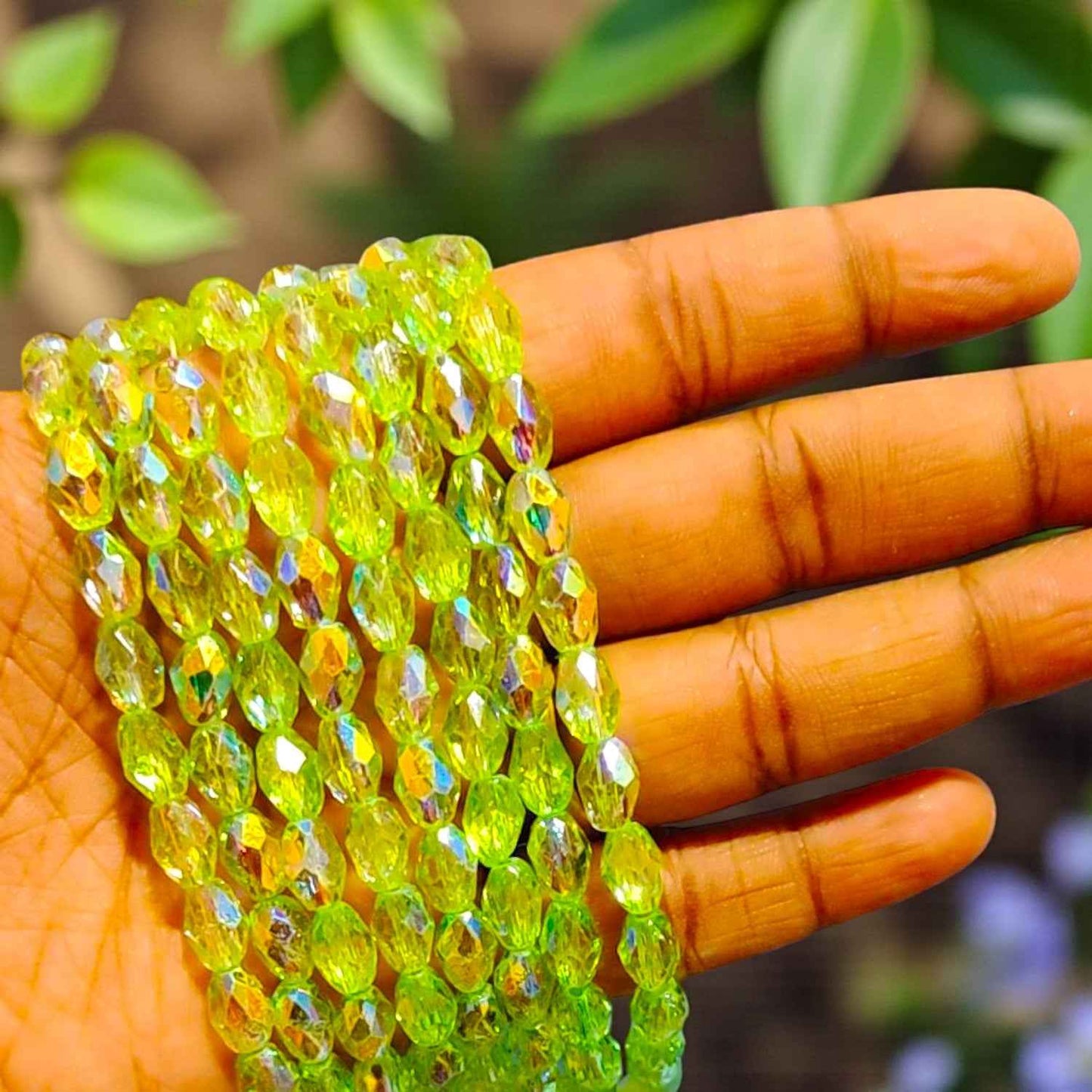 8mm Rainbow Shade Drop Crystal Beads - Green