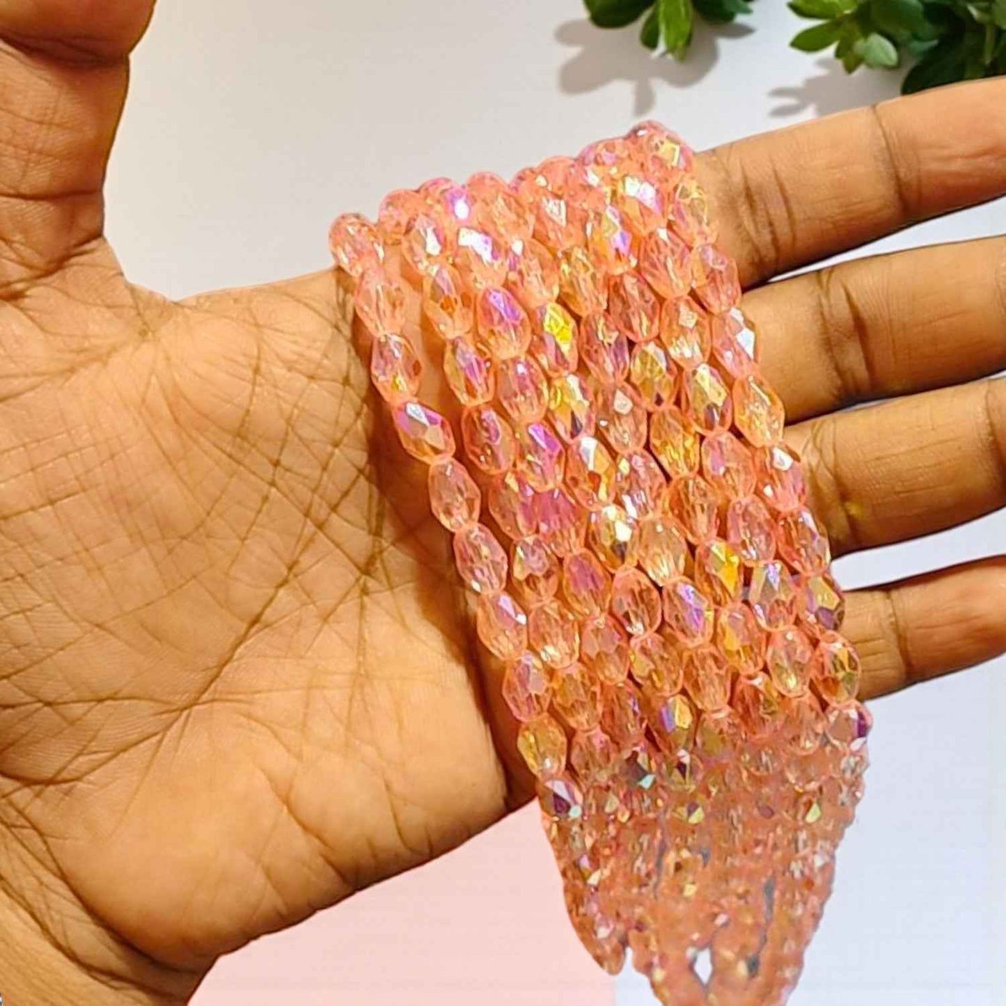 8mm Rainbow Shade Drop Crystal Beads - Peach