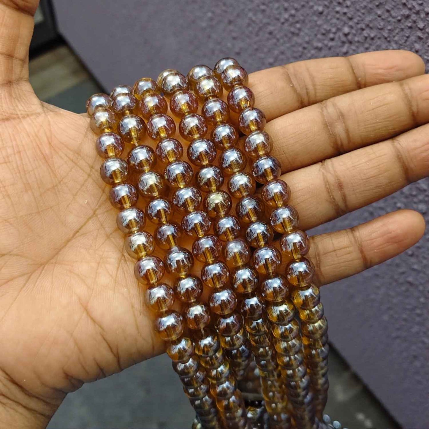 8mm Unpolished Glass Beads - Gold