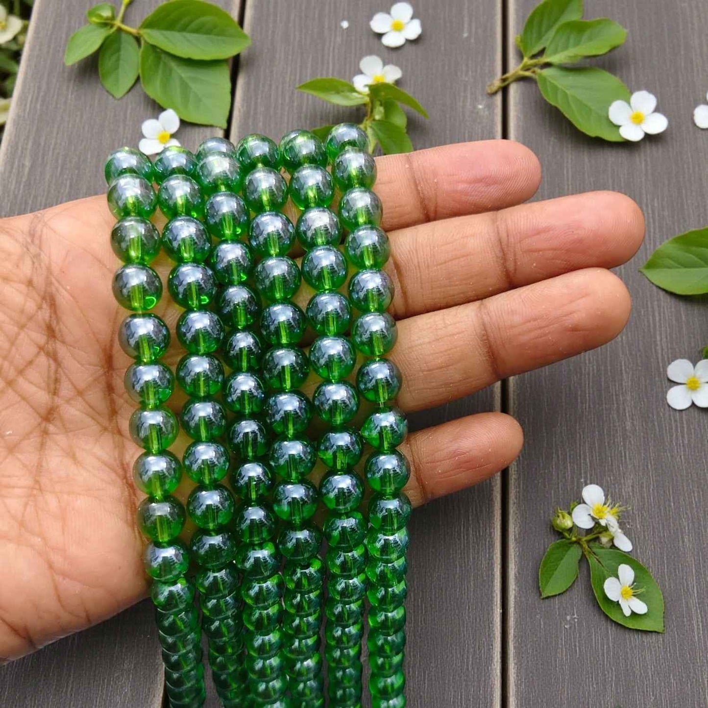 8mm Unpolished Glass Beads - Green