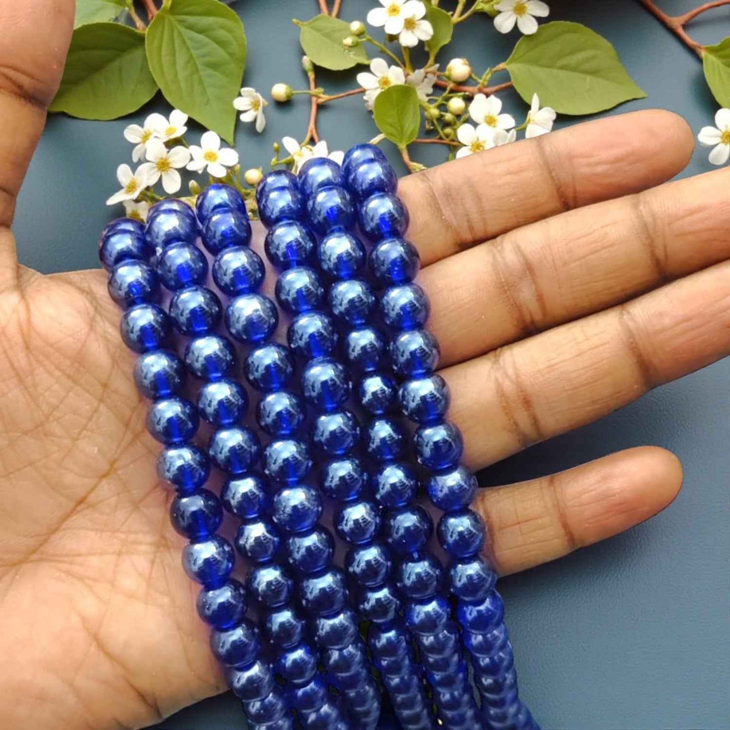 8mm Unpolished Glass Beads - Navy