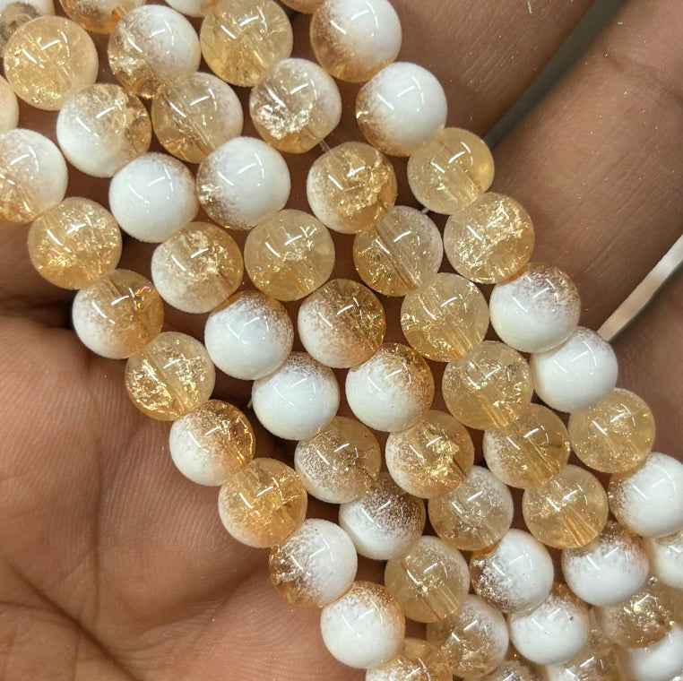 Light Beige and White Dual Tone Crackle Beads 8mm
